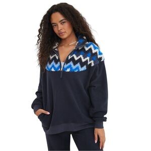 NWT Aerie Hometown Holiday Quarter Zip Sweatshirt in Night Sea Sz S